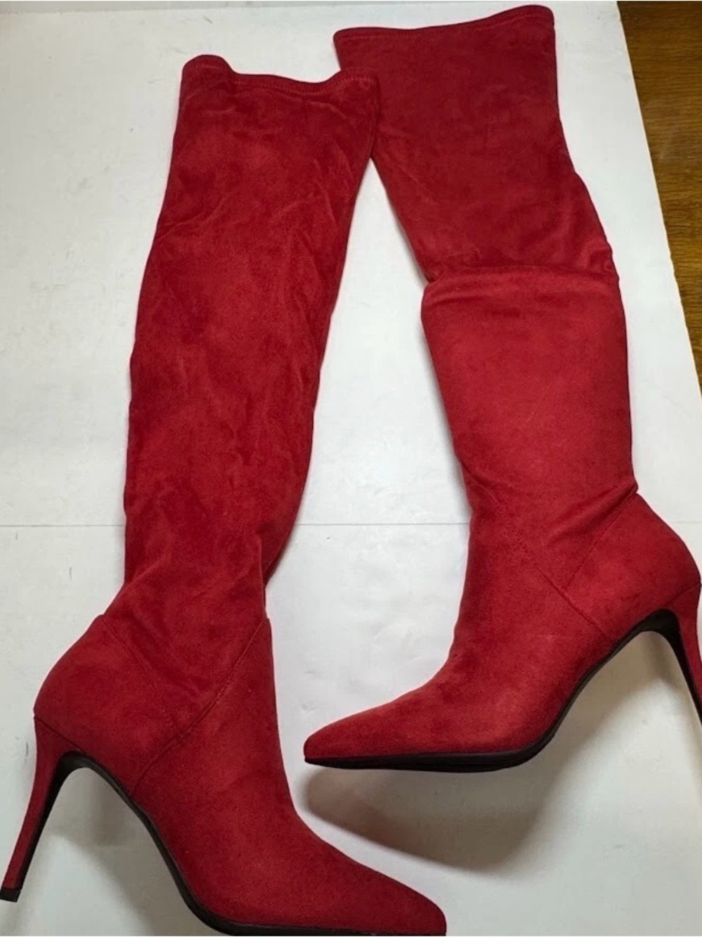 Jessica Simpson Red Suede Over-the-Knee Pointed-Toe Stiletto Boots